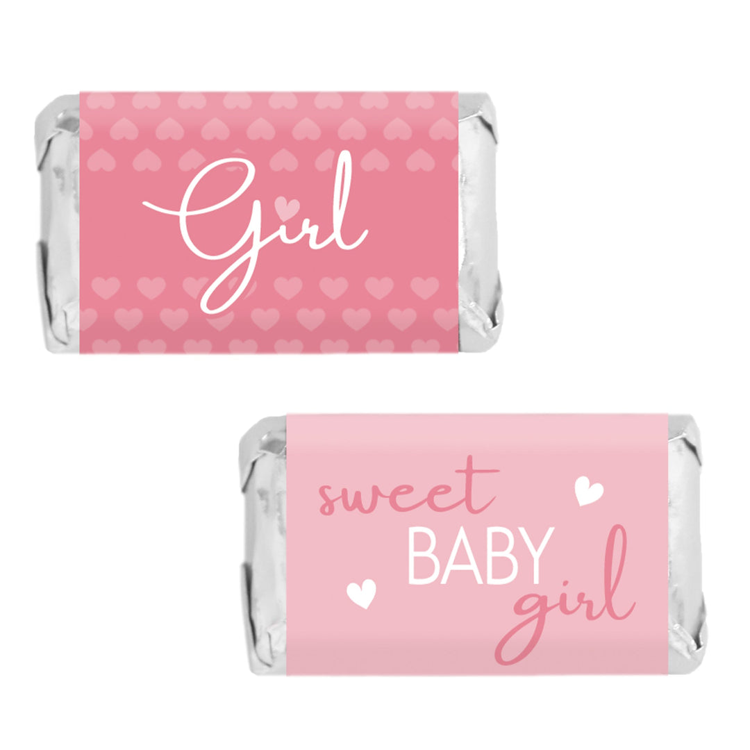 Sweet Baby Girl: Rosa - Mini etiquetas para barra de dulces para baby shower - 45 pegatinas