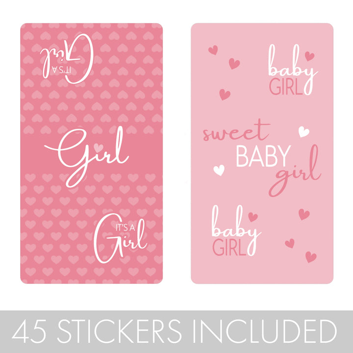 Sweet Baby Girl: Rosa - Mini etiquetas para barra de dulces para baby shower - 45 pegatinas