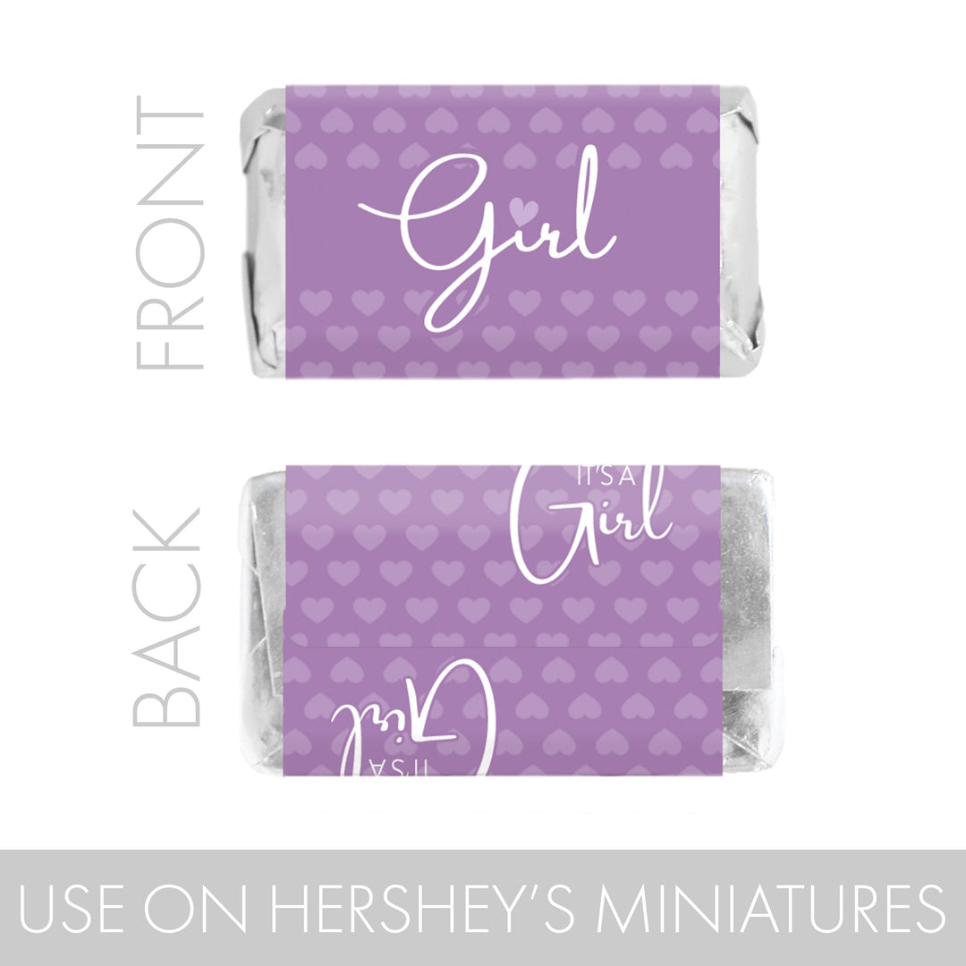 Sweet Baby Girl: Purple - Baby Shower Mini Candy Bar Labels -45 Stickers