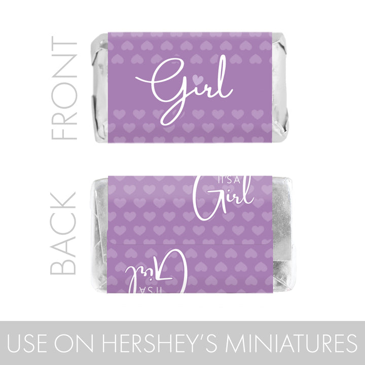 Sweet Baby Girl: Púrpura - Mini etiquetas para barra de dulces para baby shower - 45 pegatinas