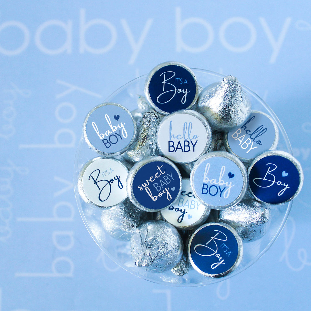 Sweet Baby Boy: Azul - Pegatinas para regalos de fiesta de baby shower - 180 pegatinas