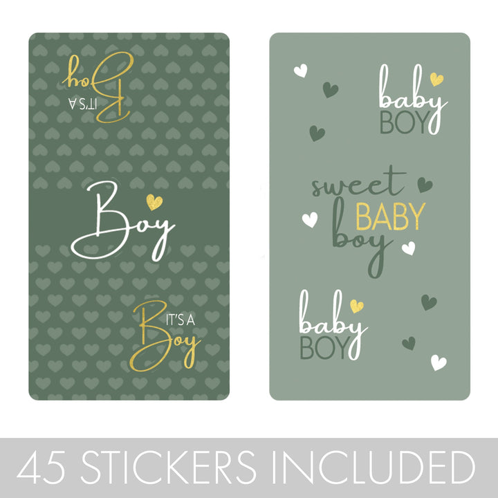 Sweet Baby Boy: Green -  It’s a Boy Baby Shower Mini Candy Bar Labels  45 Stickers