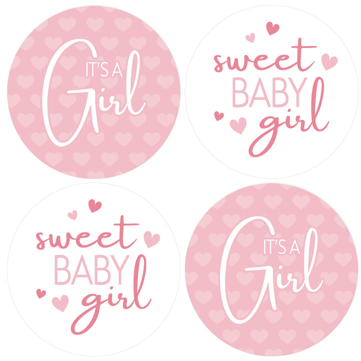 Sweet Baby Girl: Rosa - Pegatinas para regalos de fiesta de baby shower - 40 etiquetas
