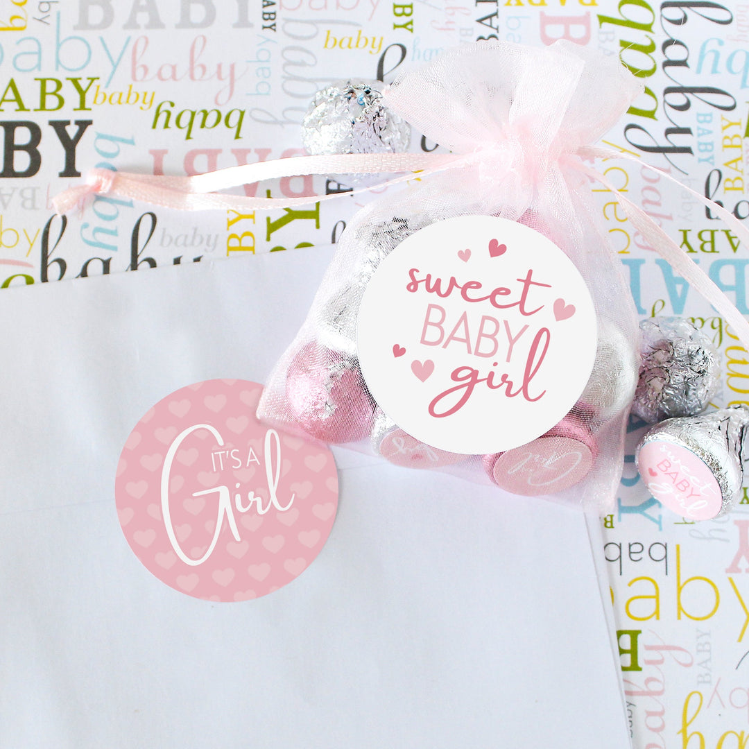 Sweet Baby Girl: Pink- Baby Shower Party Favor Stickers - 40 Labels