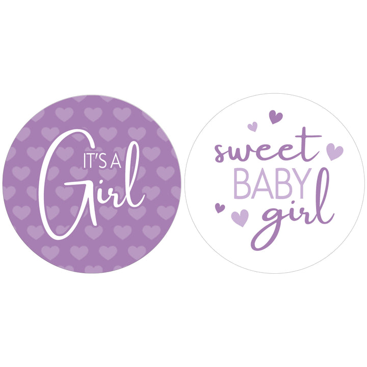 Sweet Baby Girl: Púrpura - Pegatinas para regalos de fiesta de baby shower - 40 etiquetas
