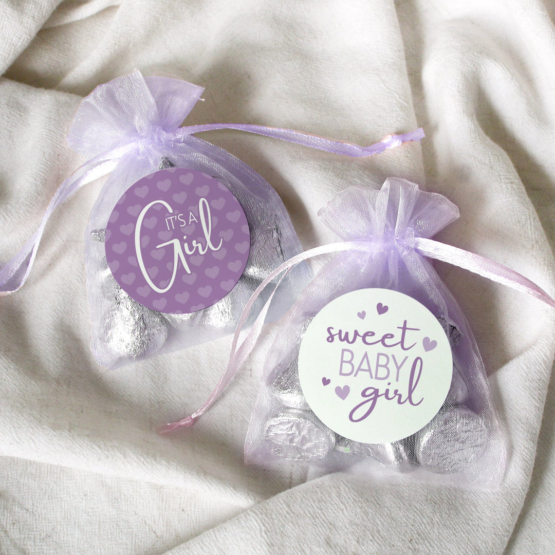 Sweet Baby Girl: Púrpura - Pegatinas para regalos de fiesta de baby shower - 40 etiquetas