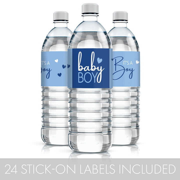 Sweet Baby Boy: Blue - Baby Shower Water Bottle Labels - 24 Waterproof Stickers
