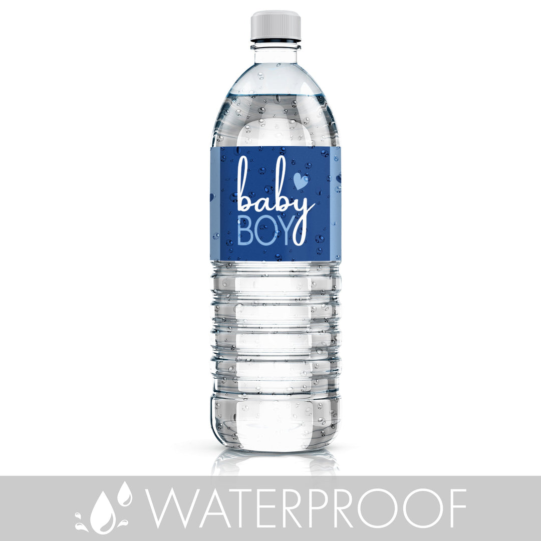 Sweet Baby Boy: Azul - Etiquetas para botellas de agua para baby shower - 24 pegatinas impermeables