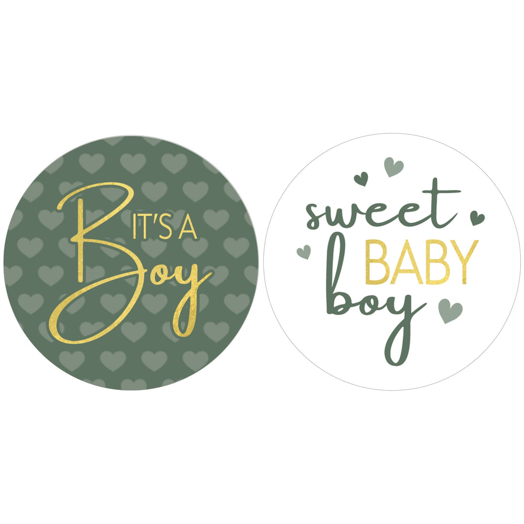Sweet Baby Boy: Verde - Pegatinas para baby shower It's a Boy - 40 pegatinas