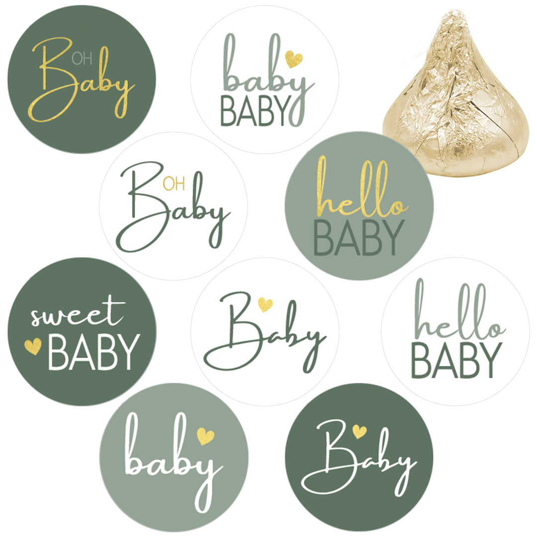 Sweet Baby Género neutro: Verde - Pegatinas para baby shower - Se adapta a Hershey's Kisses - Paquete de 180