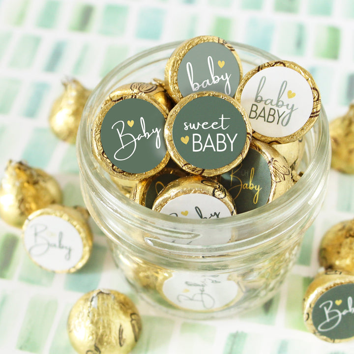 Sweet Baby Gender Neutral: Green- Baby Shower  Stickers - Fits on Hershey's Kisses - 180 Pack