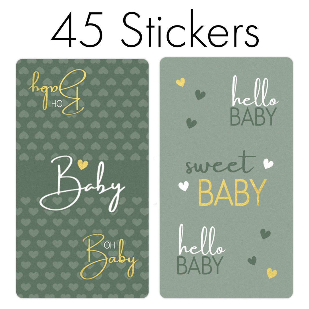Sweet Baby Género neutro: Verde - Mini etiquetas para barra de dulces para baby shower - 45 pegatinas