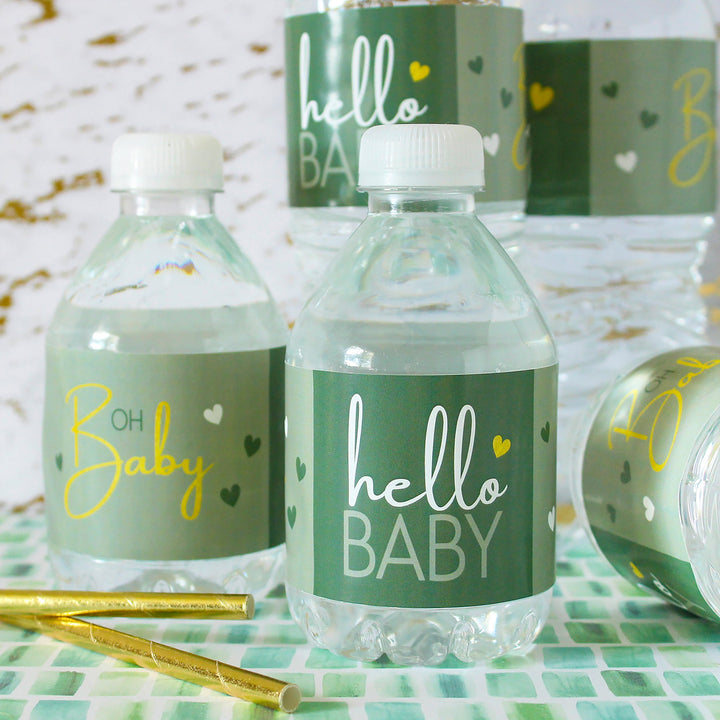 Sweet Baby Género neutro: Verde - Etiquetas para botellas de agua para baby shower - 24 pegatinas