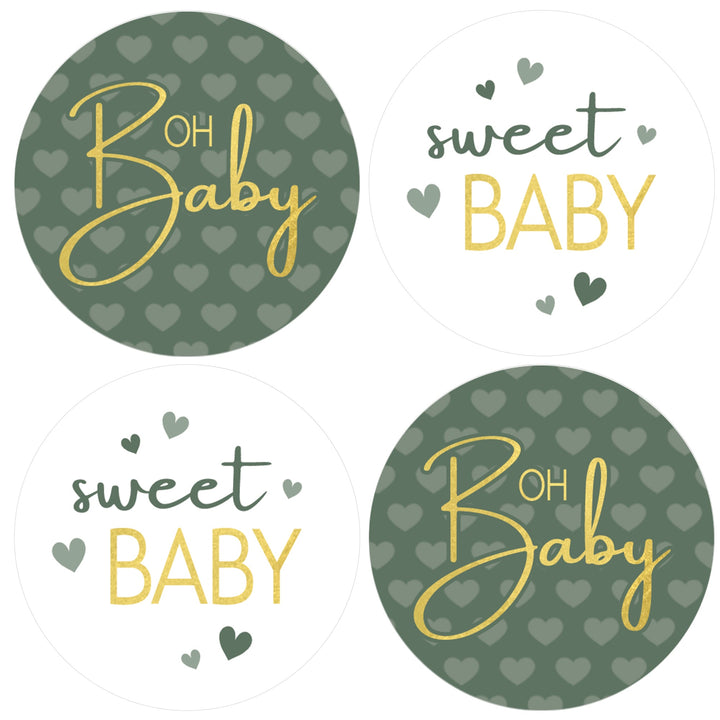 Sweet Baby Gender Neutral: Green- Baby Shower Party Favor Stickers - 40 Labels