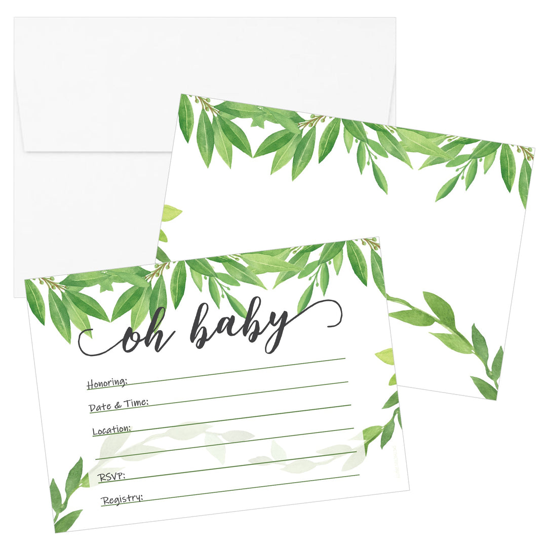 Greenery: Baby Shower Party Invitations – 10 Cards
