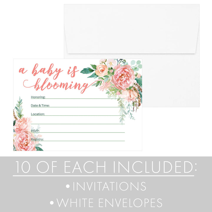 Pink Floral: Baby Shower - "A Baby is Blooming" Invitations - Spring, Girl - 10 Pack
