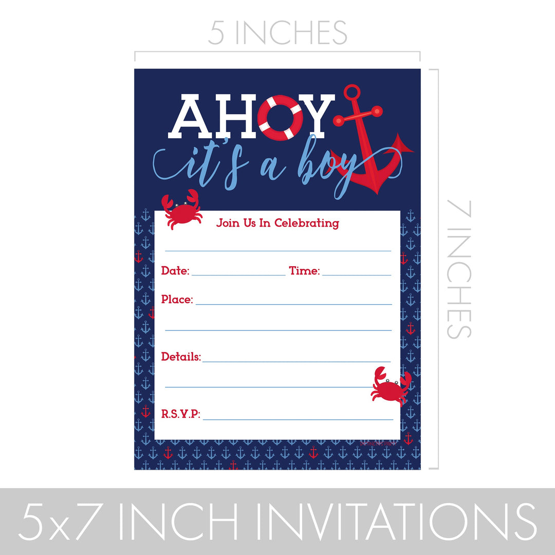 Ahoy It's a Boy:  Baby Shower Party Invitations – 10 Cards