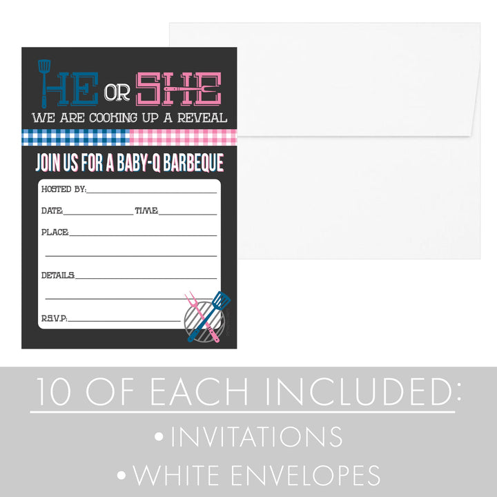 Baby-Q: Summer Barbecue Gender Reveal Baby Shower - Party Invitations – 10 Cards