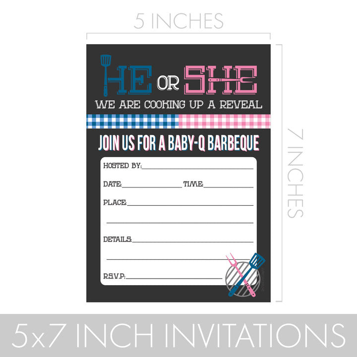 Baby-Q: Summer Barbecue Gender Reveal Baby Shower - Party Invitations – 10 Cards