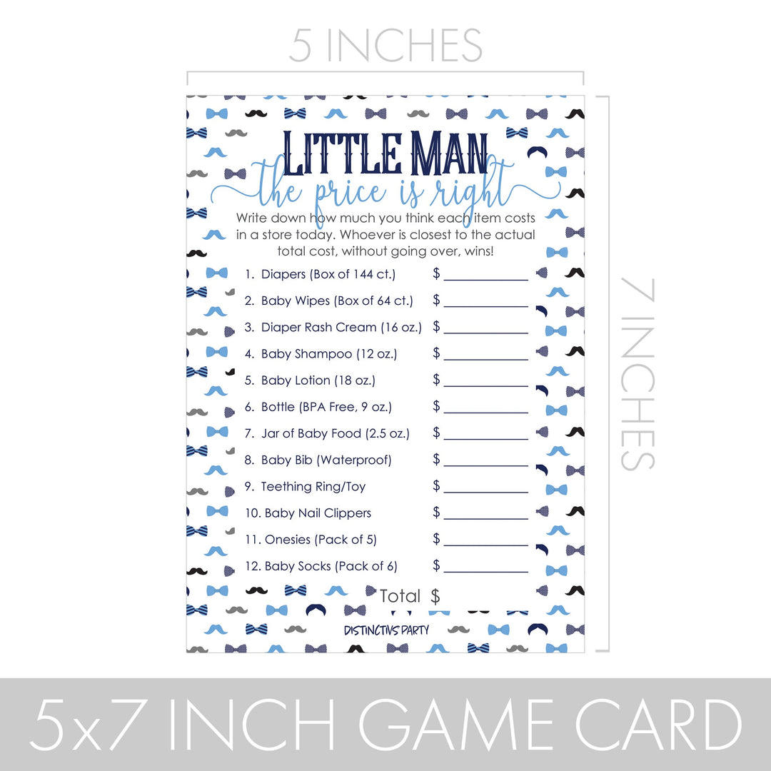 Little Man: Baby Shower Game - Baby Shower Price is Right Game Cards - Boy, Bowtie - 20 Cards