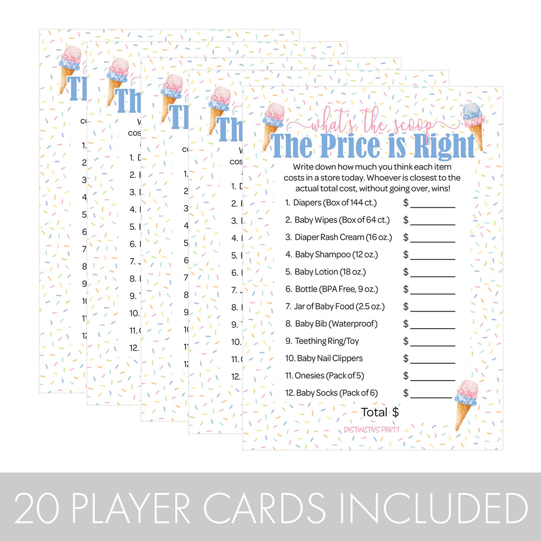 What's the Scoop:  Ice Cream - Gender Reveal Party Game - Price is Right - 20 Cards