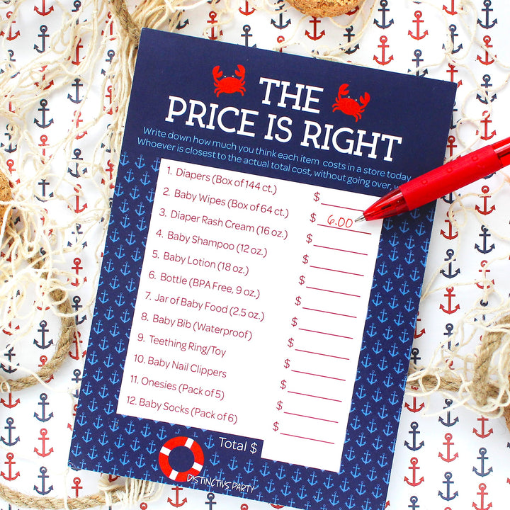 Ahoy It's a Boy: Baby Shower Game - Tarjetas de juego Price is Right - 20 tarjetas