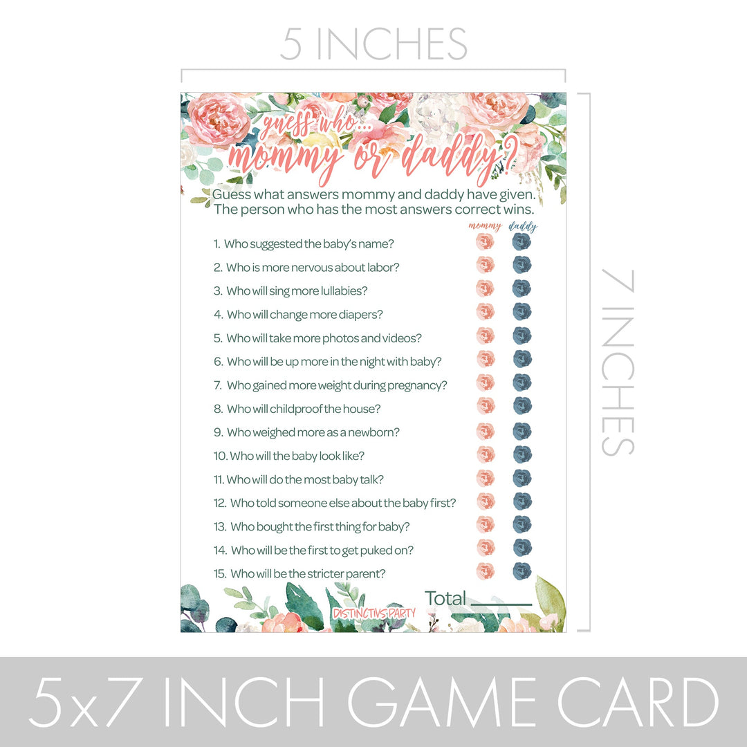 Pink Floral: Baby Shower Game - "Guess Who" Mommy or Daddy and All Things Pink - Two Game Bundle - Spring, Girl - 20 Dual Sided Cards