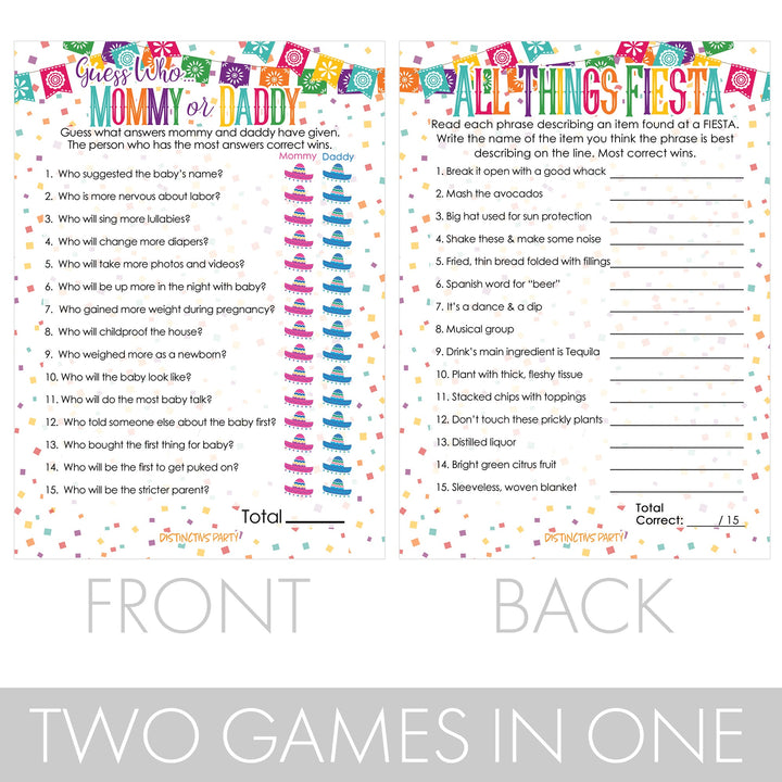 Taco 'Bout a Baby: Baby Shower Game - "Guess Who" Mommy or Daddy and All Things Fiesta Games - 20 Dual Sided Cards