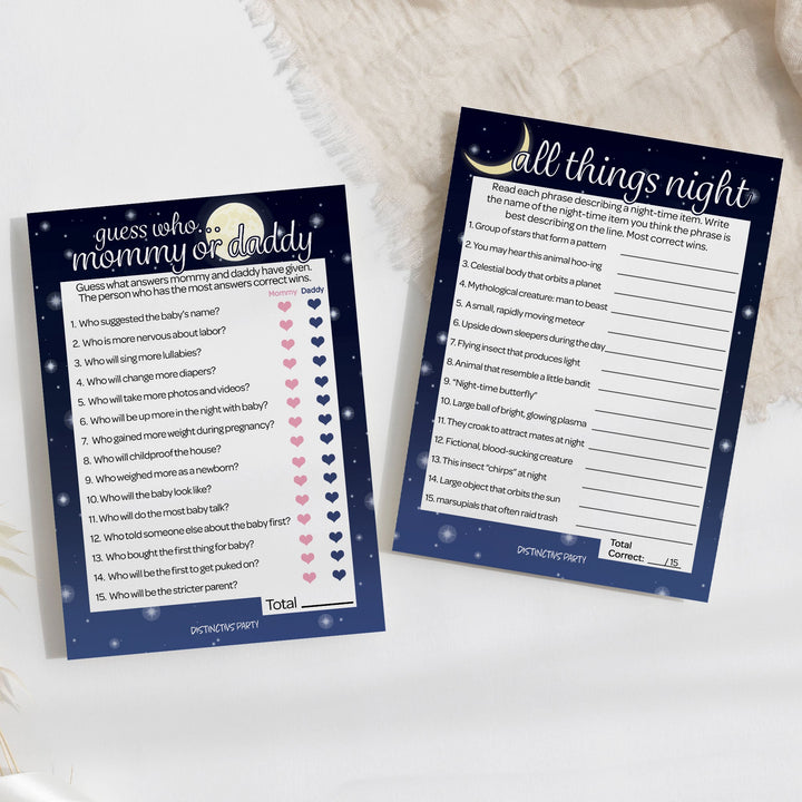 I Love You to the Moon and Back: Baby Shower Game - "Guess Who" Mommy or Daddy and All Things Night - Two Game Bundle - 20 Dual Sided Cards