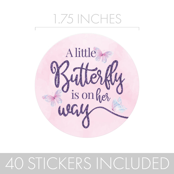 Butterfly: Baby Shower - Round Favor Labels - Spring- 40 Stickers