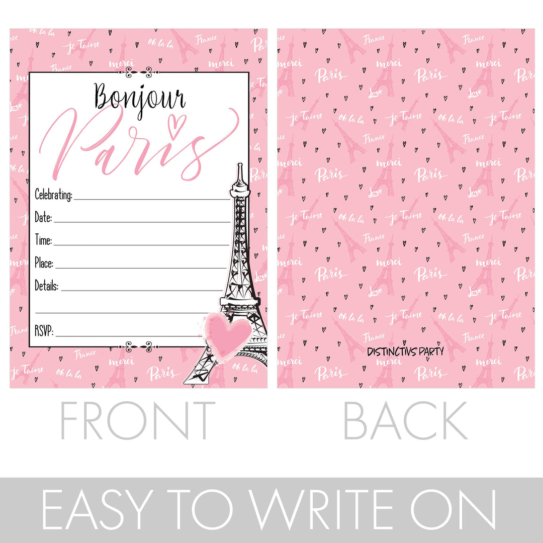 Paris in Pink: Kid's Birthday - Party Invitation Cards with Envelopes - 10 Count