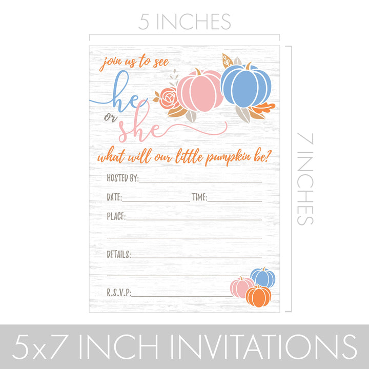 Little Pumpkin: Fiesta de revelación de género - Invitaciones con sobres naranjas | Paquete de 10