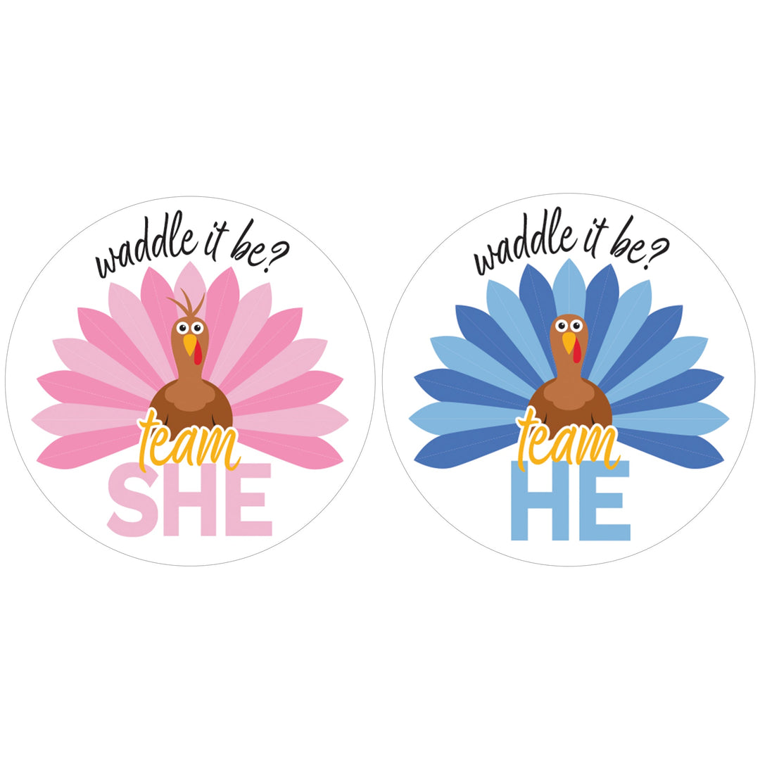Thanksgiving Turkey Gender Reveal Stickers  - Team He or She - 40 Stickers