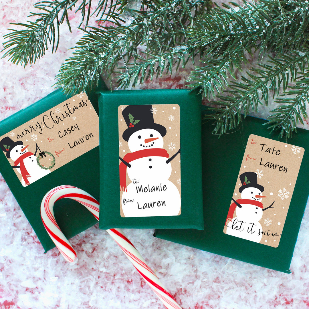 Christmas Gift Tag Stickers: Kraft Christmas - Snowman - 75 Stickers