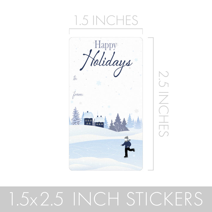 Etiquetas adhesivas de regalo de Navidad: Escena clásica de invierno nevada y acogedora con nieve - 75 pegatinas