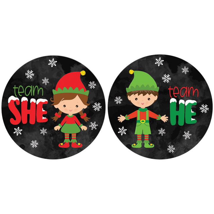 Christmas Gender Reveal: Elf Party - Team He or Team She Stickers - 40 Stickers