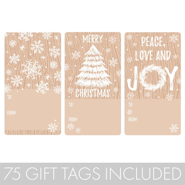 Christmas Gift Tag Stickers: Classic Woodgrain Rustic – 75 Labels
