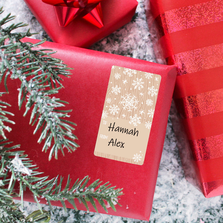 Etiquetas adhesivas de regalo de Navidad: Rústico clásico con vetas de madera - 75 etiquetas
