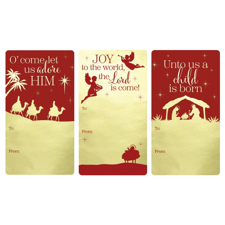Christmas Gift Tag Stickers: Gold Foil & Christmas Nativity - 75 Stickers