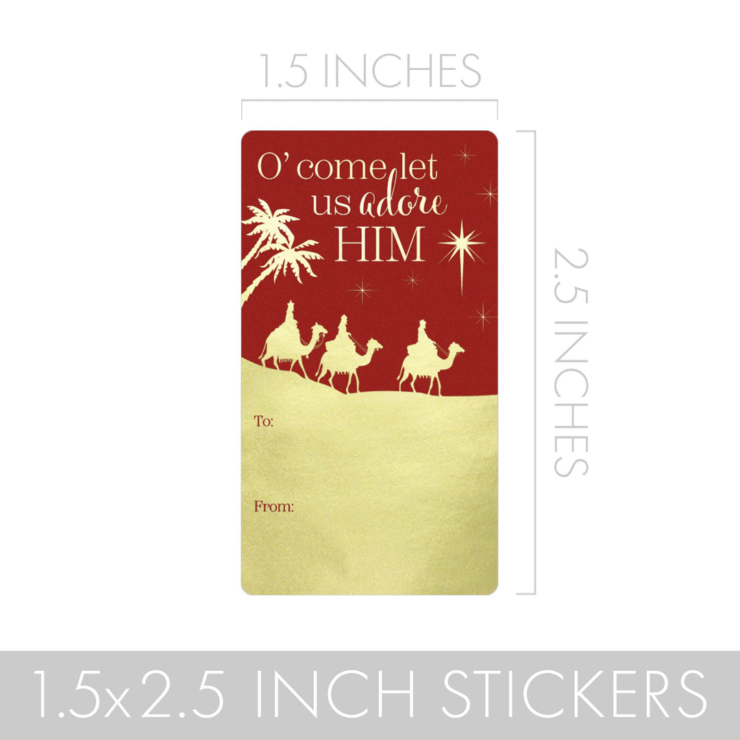 Christmas Gift Tag Stickers: Gold Foil & Christmas Nativity - 75 Stickers