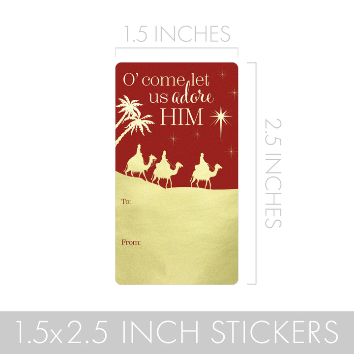 Etiquetas adhesivas de regalo de Navidad: lámina dorada y Natividad navideña - 75 pegatinas
