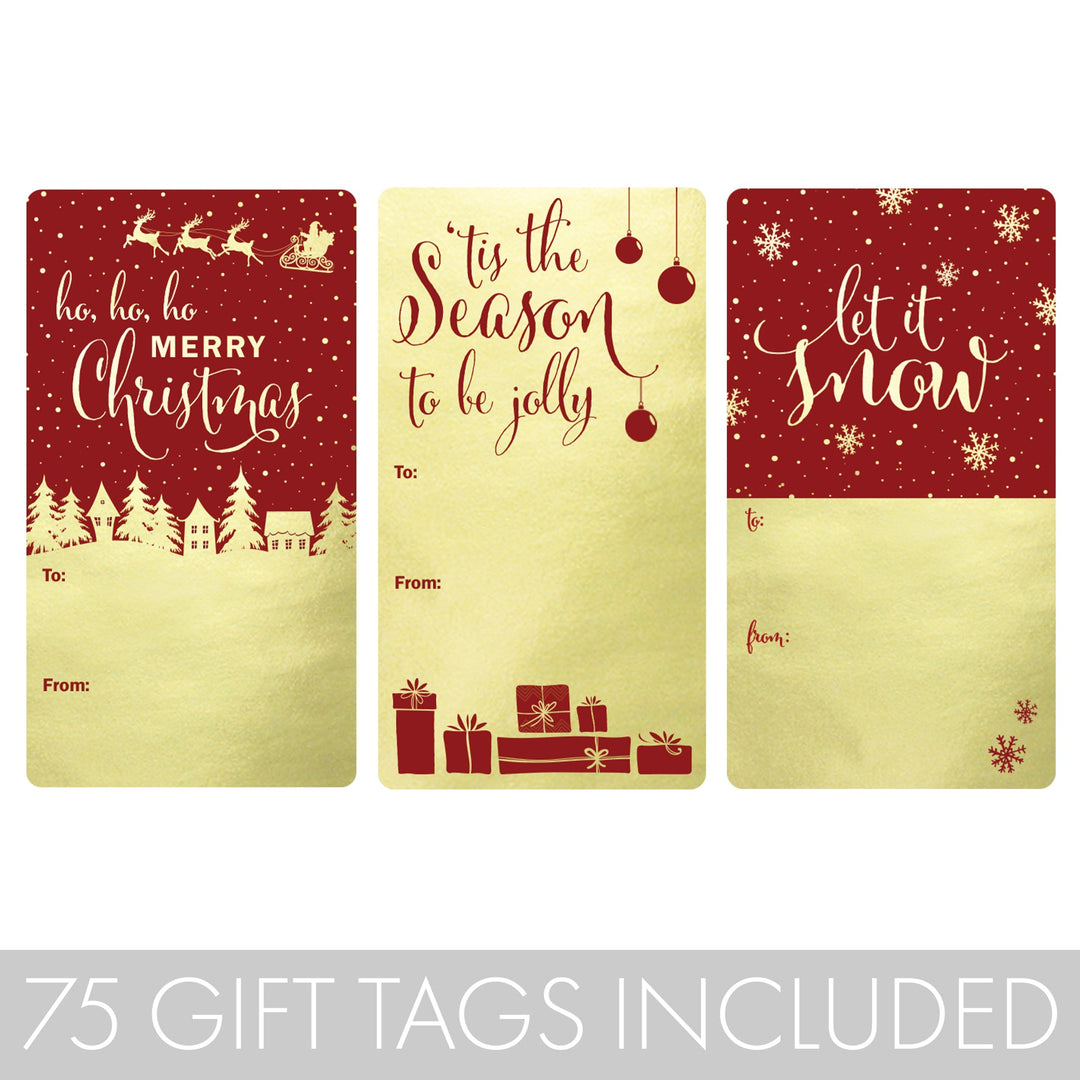 Christmas Gift Tag Stickers: Gold Foil & Red - 75 Stickers