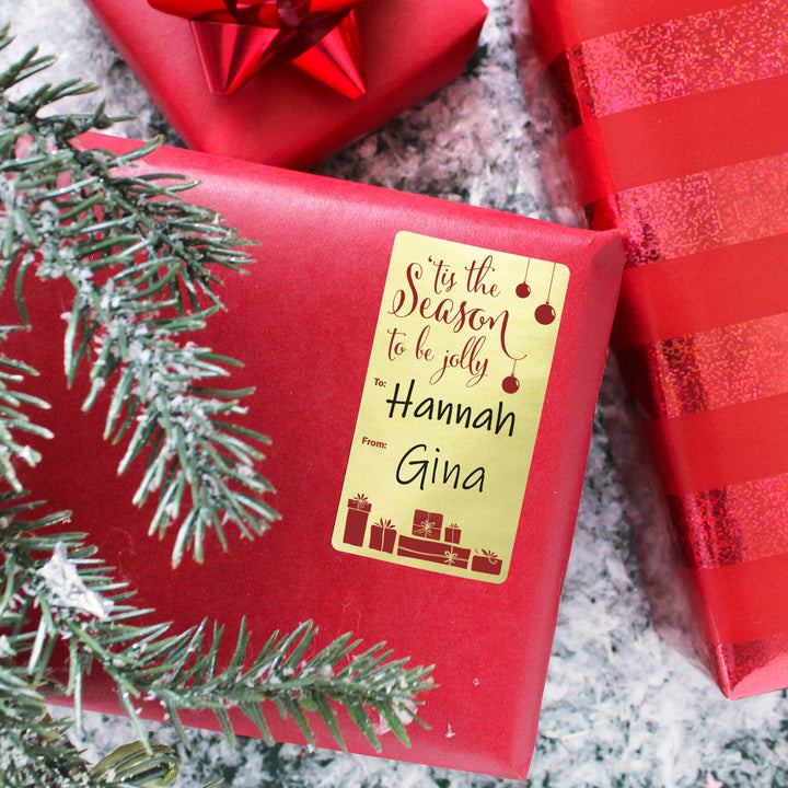 Etiquetas adhesivas de regalo de Navidad: lámina dorada y roja - 75 pegatinas