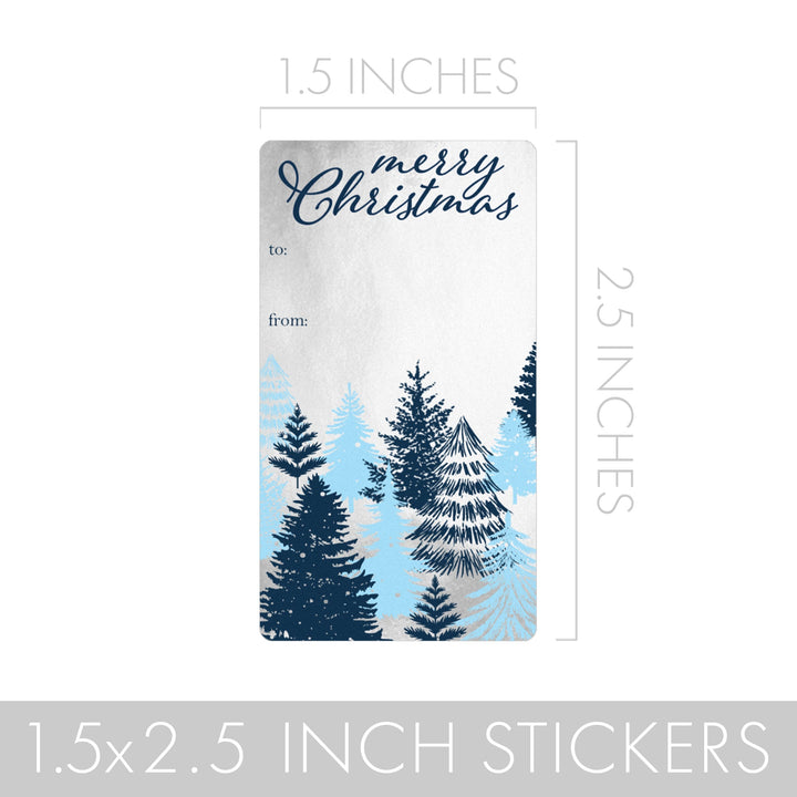 Christmas Gift Tag Stickers: Silver Foil and Blue  – 75 Stickers