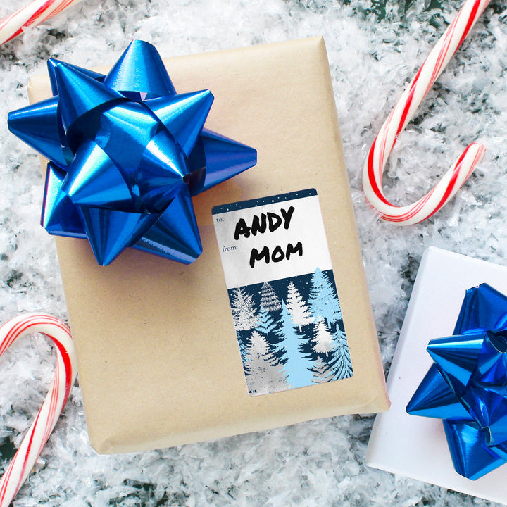 Christmas Gift Tag Stickers: Silver Foil and Blue  – 75 Stickers