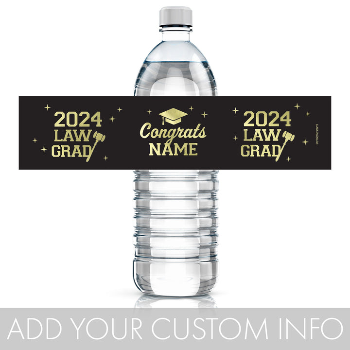 Personalized Law School Graduation: Custom Name & Year - Water Bottle Labels - 24 Waterproof Stickers