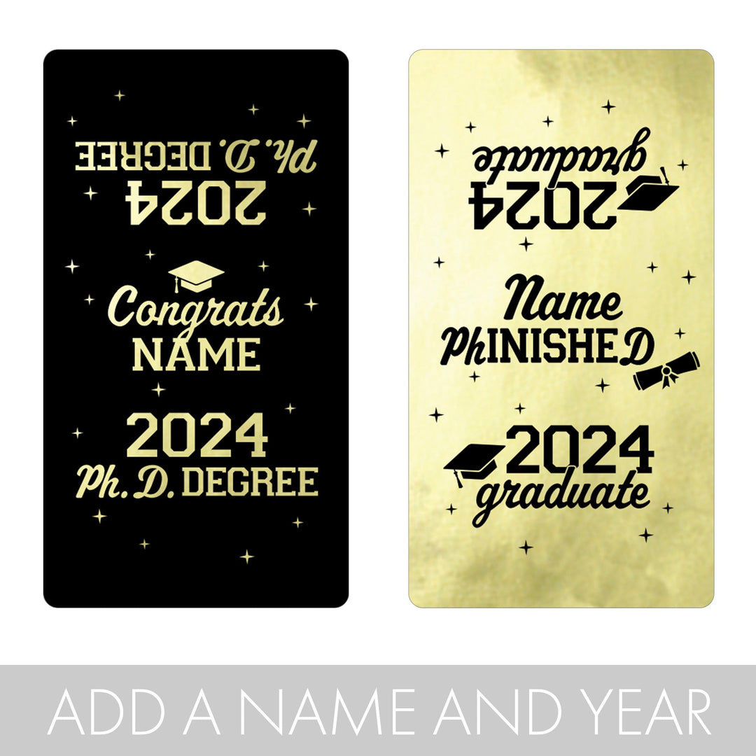 Personalized PhD Doctoral Graduation: Black and Gold - Custom Name & Year - Candy Bar Wrappers - Fits on Hershey® Miniatures -Mini Candy Bar Wrappers - 45 Stickers