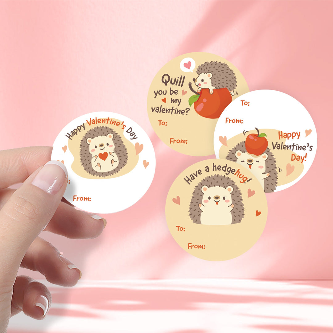 Valentine's Day Treat Stickers: Hedgehog - 40 Circle Stickers