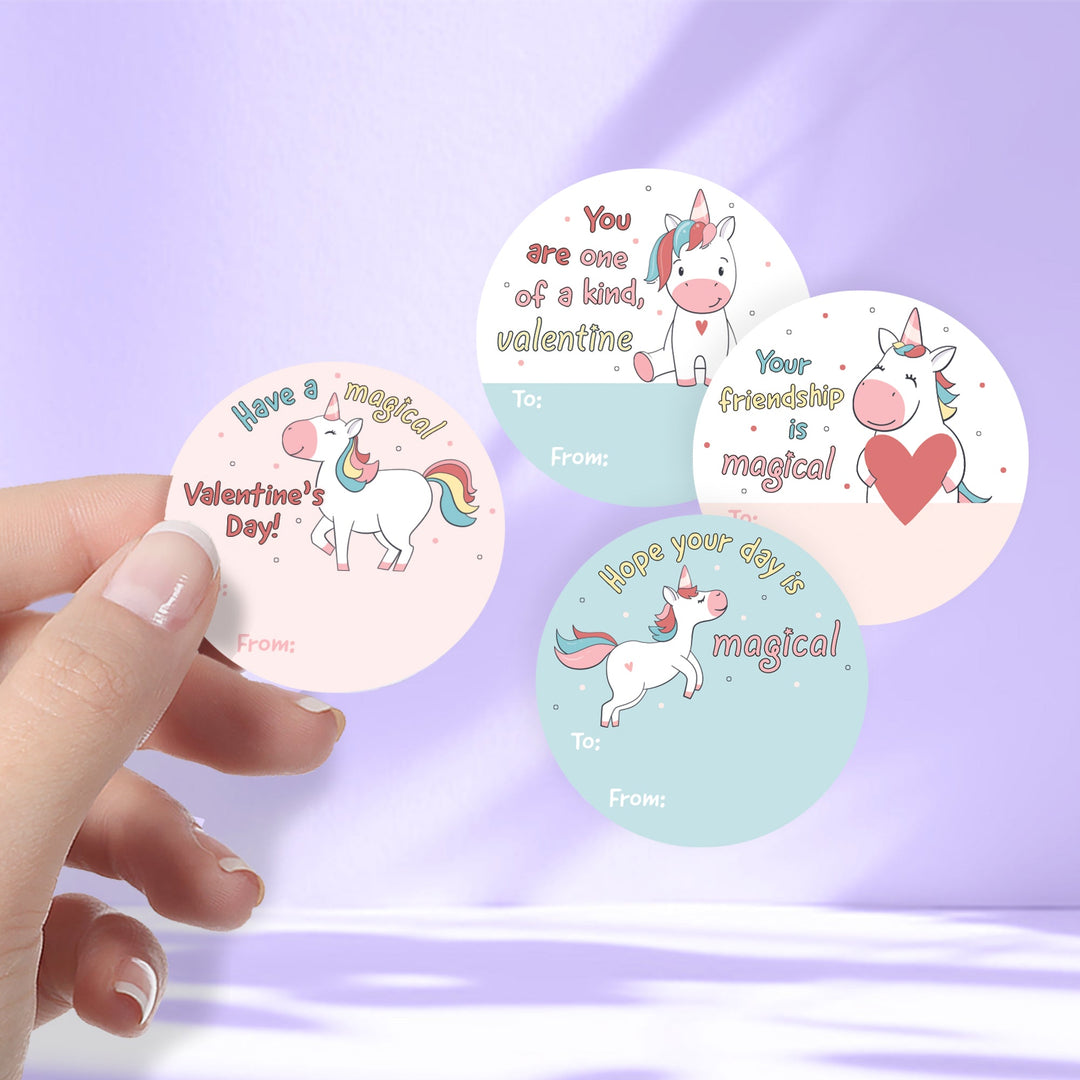 Pegatinas de regalo del día de San Valentín: Unicornio - 40 pegatinas circulares