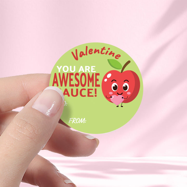 Valentine's Day Treat Stickers: Apple Theme Applesauce for Kids - 40 Circle Stickers